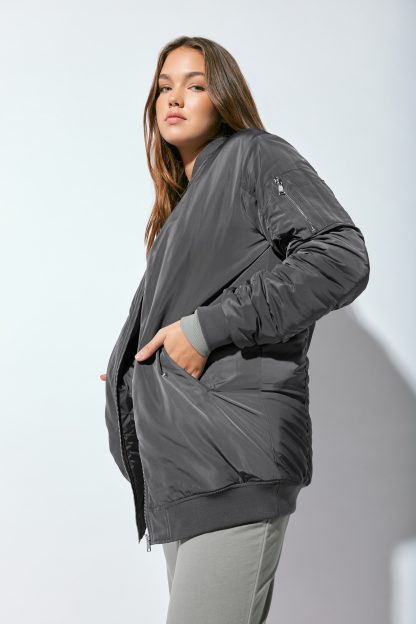 Lts Tall Grey Padded Longline Bomber Jacket 22 Lts | Tall Women's Jackets