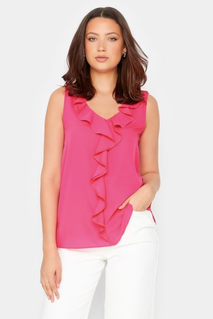 Lts Tall Hot Pink Ruffle Front Sleeveless Top 8 Lts | Tall Women's Day Tops