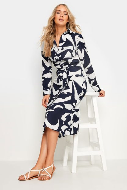 Lts Tall Navy Blue Abstract Print Midi Shirt Dress 18 Lts | Tall Women's Shirt Dresses