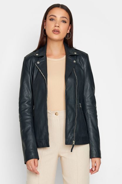 Lts Tall Navy Blue Leather Biker Jacket 18 Lts | Tall Women's Jackets