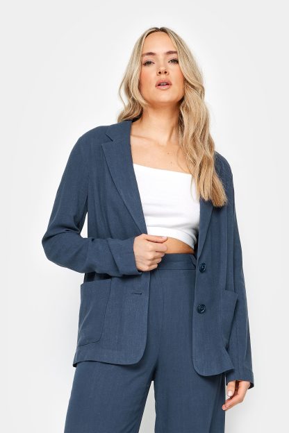 Lts Tall Navy Blue Linen Blazer 10 Lts | Tall Women's Blazer Jackets