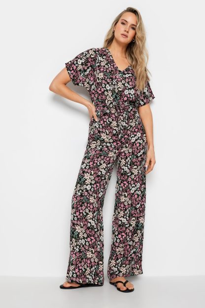 Lts Tall Pink Floral Print Tie Waist Jumpsuit 8 Lts | Tall Women's Jumpsuits