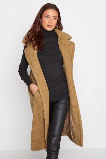 Lts Tall Tan Brown Longline Teddy Gilet 10 Lts | Tall Women's Gilets