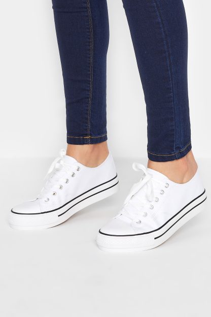 Lts White Platform Canvas Trainers In Standard Fit Standard > 13 Lts | Tall Women's Flats