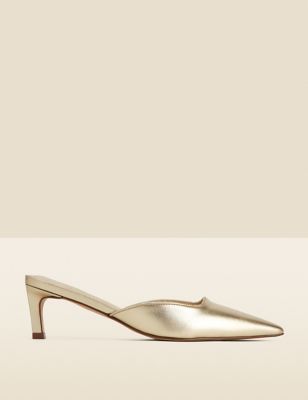 Sosandar Women's Leather Kitten Heel Mules - 4 - Gold, Gold
