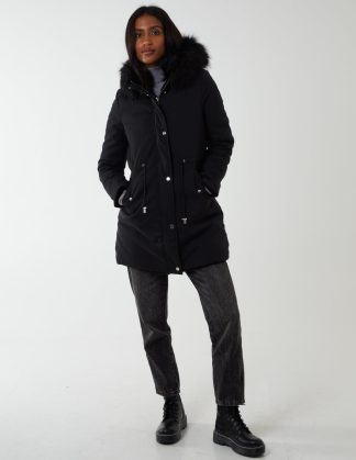 Black Reversible Faux Fur & Trench Jacket - 8 / BLACK