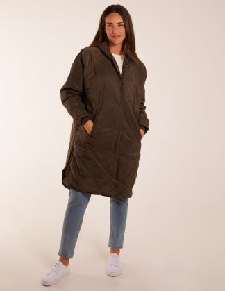 Diamond Quilted Coat - S / KHAKI