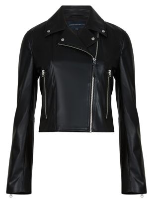 French Connection Women's Faux Leather Cropped Biker Jacket - XL - Black, Black