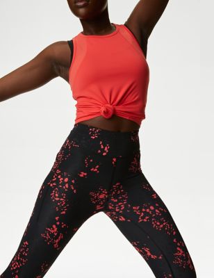Goodmove Women's Go Train High Waisted Cropped Gym Leggings - 12 - Red Mix, Red Mix