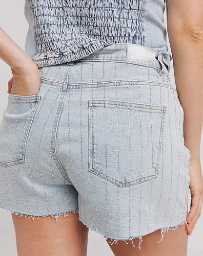 LightWash Diamante Pinstripe Denim Short