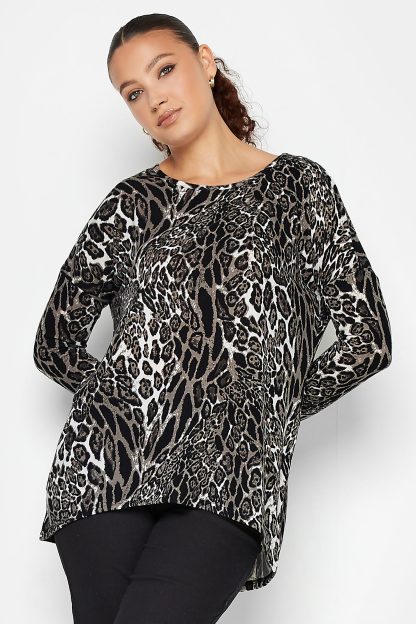 Lts Tall Black Animal Print Soft Touch Top 12 Lts | Tall Women's Knitted Tops