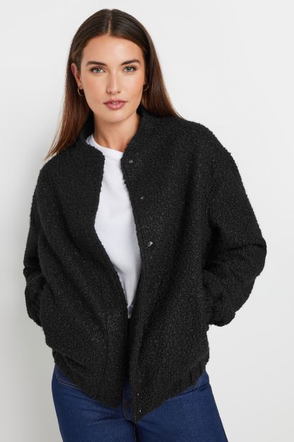 Lts Tall Black Boucle Bomber Jacket 8 Lts | Tall Women's Bomber Jackets