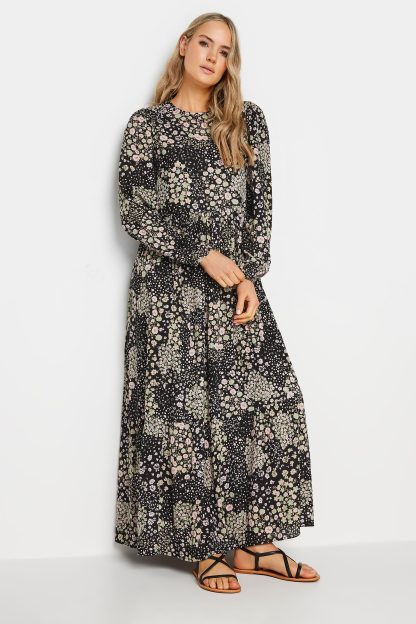 Lts Tall Black Ditsy Floral Print Tiered Maxi Dress 8 Lts | Tall Women's Maxi Dresses