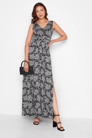 Lts Tall Black Floral Side Slit Maxi Dress 10 Lts | Tall Women's Maxi Dresses