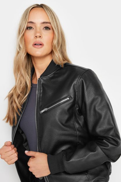 Lts Tall Black Pu Leather Bomber Jacket 10 Lts | Tall Women's Bomber Jackets