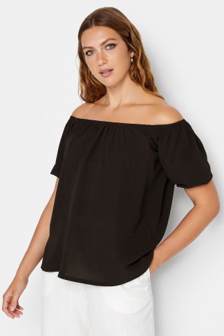 Lts Tall Black Puff Sleeve Bardot Top 10 Lts | Tall Women's Bardot Tops