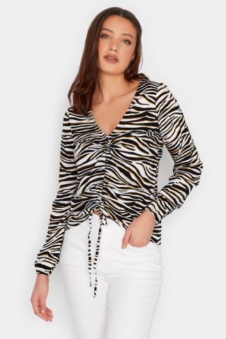 Lts Tall Black Zebra Print Ruched Top 8 Lts | Tall Women's Going Out Tops
