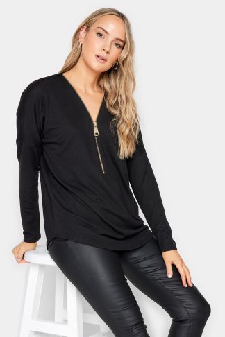 Lts Tall Black Zip Front Top 14 Lts | Tall Women's Long Sleeve Tops