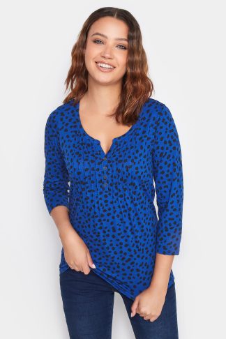 Lts Tall Blue Dalmatian Print Henley Top 22-24 Lts | Tall Women's Basic Tops