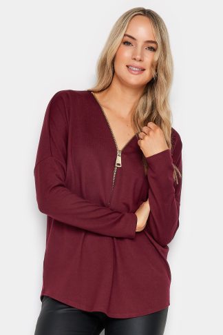 Lts Tall Burgundy Red Zip Front Top 10 Lts | Tall Women's Long Sleeve Tops