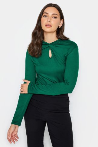 Lts Tall Dark Green Twist Front Keyhole Top 18 Lts | Tall Women's Long Sleeve Tops