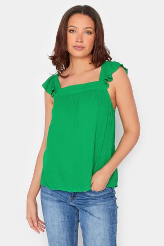 Lts Tall Green Crinkle Frill Top 18 Lts | Tall Women's Day Tops