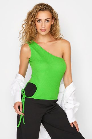 Lts Tall Green One Shoulder Cropped Top 16 Lts | Tall Women's Crop Tops