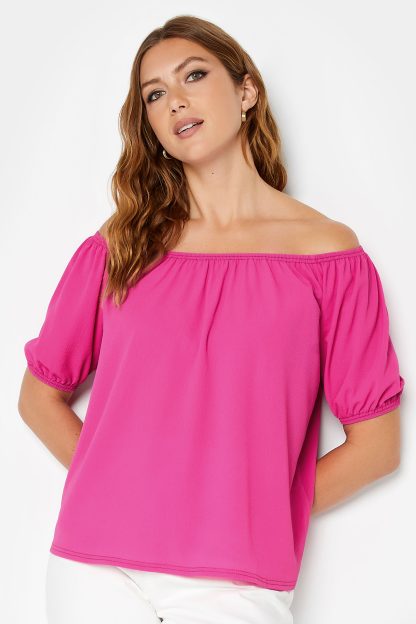 Lts Tall Hot Pink Puff Sleeve Bardot Top 10 Lts | Tall Women's Bardot Tops