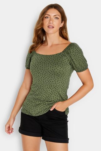 Lts Tall Khaki Green Spot Square Neck Top 8 Lts | Tall Women's Summer Tops