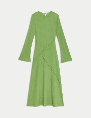 M&S Women's Jersey Textured Midaxi Relaxed Skater Dress - 6REG - Bright Green, Bright Green