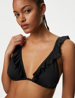 M&S Women's Ruffle Plunge Bikini Top - 16 - Black, Black