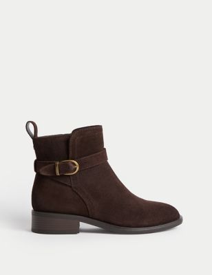 M&S Women's Suede Buckle Ankle Boots - 3.5 - Brown, Brown