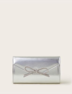 Monsoon Women's Metallic Diamante Bow Clutch Bag - Silver, Silver