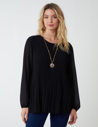 Necklace Pleated Chiffon Top - ONE / BLACK