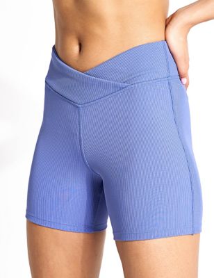 Reebok Women's Studio Ribbed High Waisted Gym Shorts - XL - Light Blue, Light Blue
