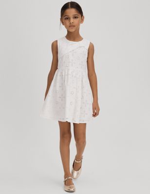 Reiss Girls Pure Cotton Broderie Dress (4-14 Yrs) - 7-8 Y - White, White