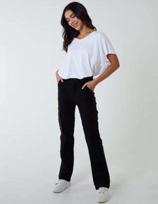 Straight Leg Pocket Detail Cargo Jeans - 10 / BLACK