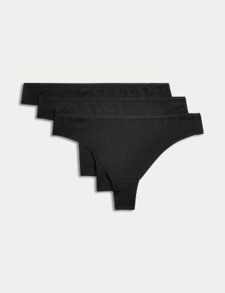 Body By M&S Women's 3pk Flexifit™ No VPL Thongs - 12 - Black, Rose Quartz,Black