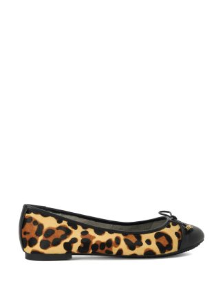 Dune London Women's Leather Leopard Print Flat Ballet Pumps - 6 - Camel Mix, Camel Mix