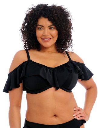 Elomi Women's Plain Sailing Wired Ruffle Bikini Top - 42E - Black, Black