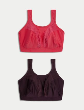 Goodmove Women's 2pk Ultimate Support Non Wired Sports Bras F-H - 36F - Blackberry, Blackberry