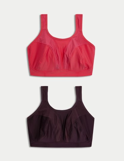 Goodmove Women's 2pk Ultimate Support Non Wired Sports Bras F-H - 38G - Blackberry, Blackberry