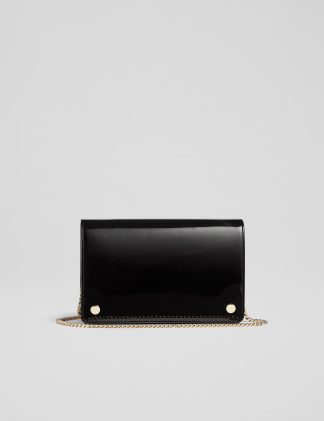 Lk Bennett Women's Leather Patent Finish Chain Strap Clutch Bag - Black, Black,Taupe