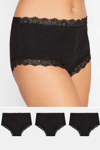 Lts 3 Pack Black Scalloped Lace Trim Briefs 22-24 Lts | Tall Women's Briefs & Knickers