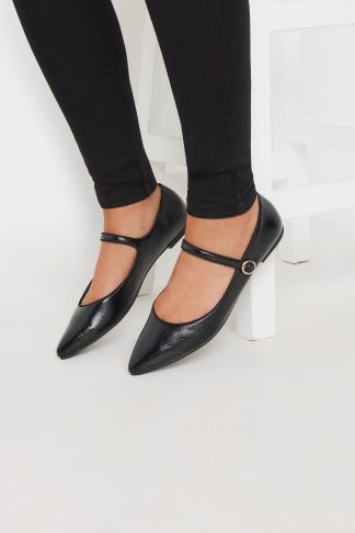 Lts Black Mary Jane Point Flats In Standard Fit Standard > 13 Lts | Tall Women's Flats