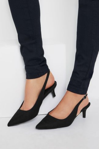 Lts Black Slingback Kitten Heel Court Shoes In Standard Fit Standard > 8 Lts | Tall Women's Heels