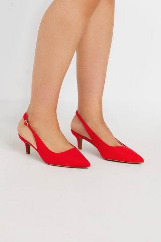 Lts Red Slingback Kitten Heel Court Shoes In Standard Fit Standard > 13 Lts | Tall Women's Heels