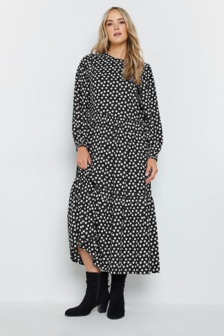 Lts Tall Black Spot Print Tiered Smock Dress 16 Lts | Tall Women's Smock Dresses