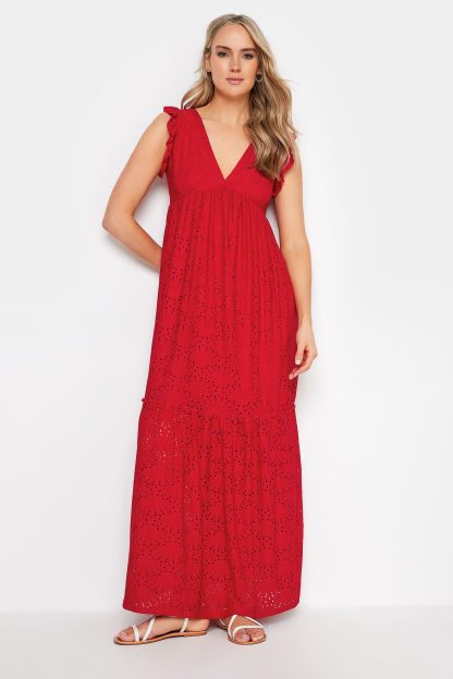 Lts Tall Red Broderie Anglaise Frill Maxi Dress 10 Lts | Tall Women's Maxi Dresses