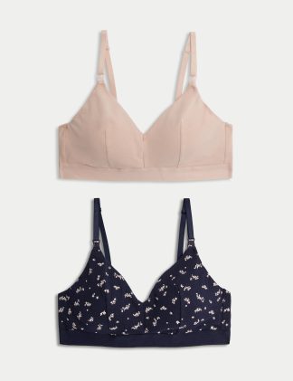 M&S Women's 2pk Non Wired Nursing Bras A-E - 12A-C - Navy Mix, Navy Mix